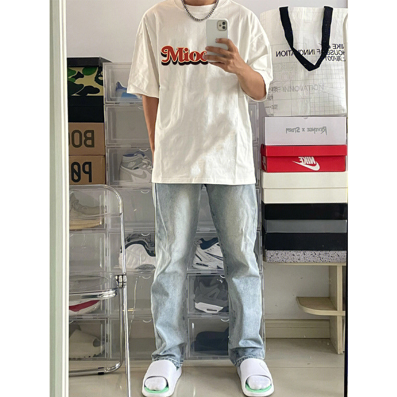 Verão simples puro algodão preto camiseta masculina High Street solto hiphop Design sentir carta impressão Casual de man
