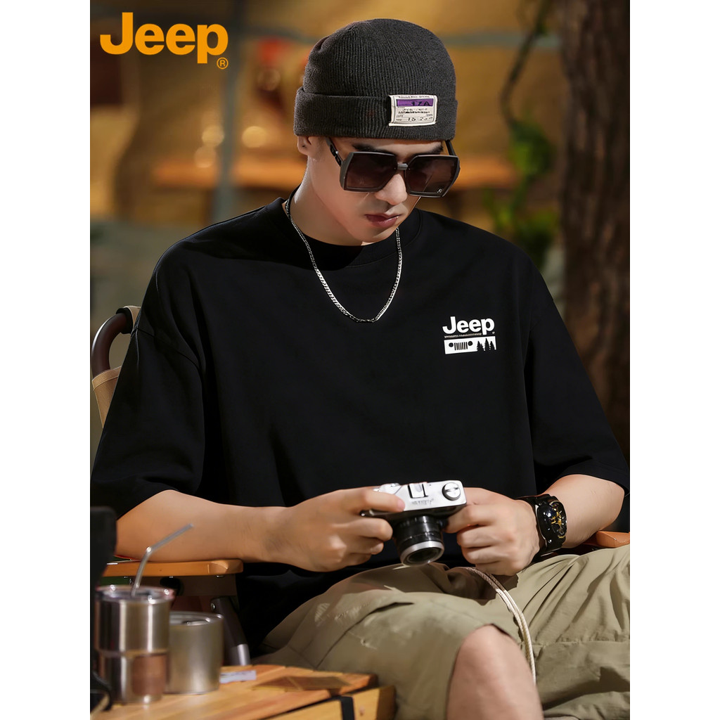 JEEP JEP Marca-Nome Camiseta Masculina Verão Dopamina High-End Casal Camiseta Verão Em Torno Do Pescoço Puro Algodão Man