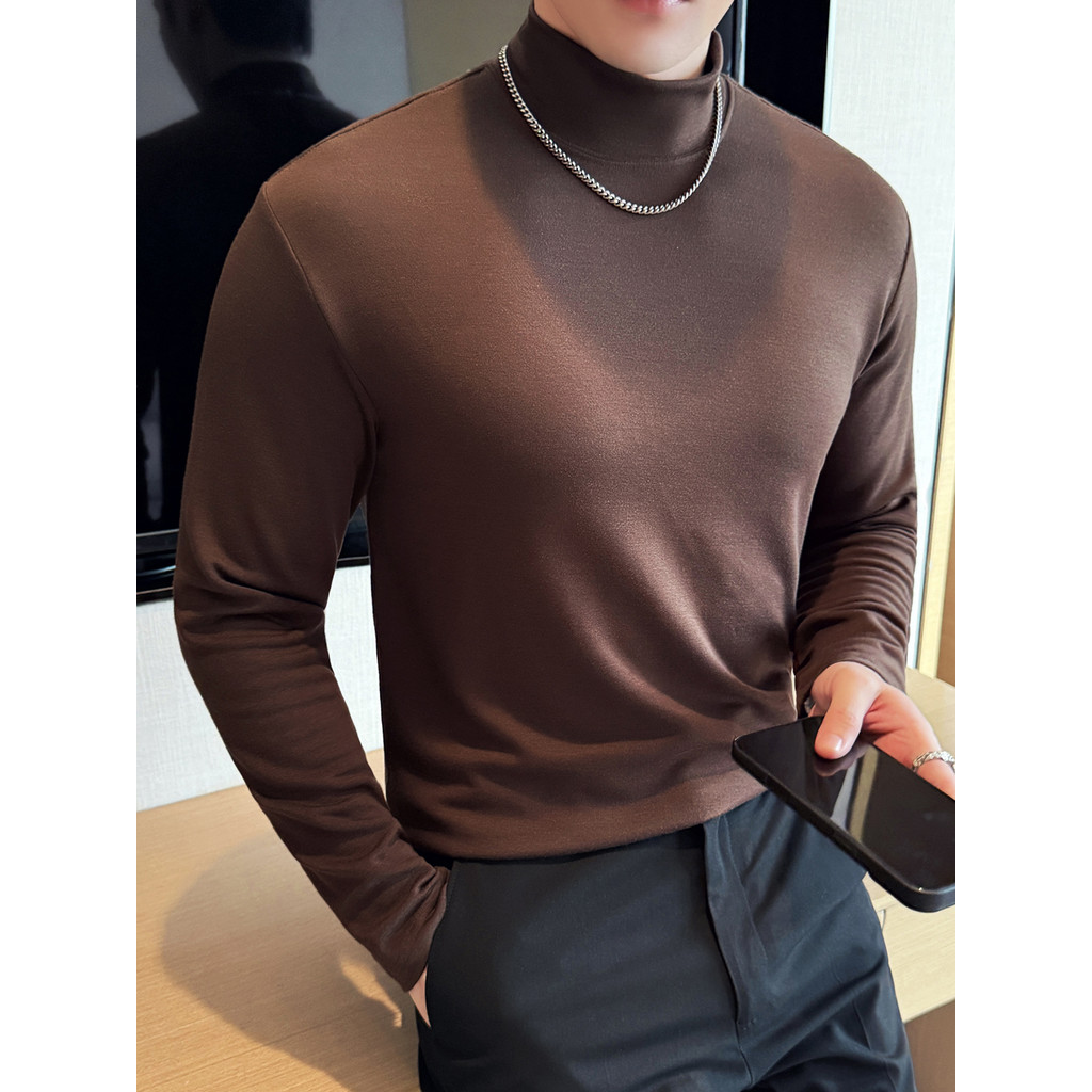 Lyocell meia gola alta camisa de fundo masculina primavera outono 2026 novo estilo High-End sentimento lã interna de man