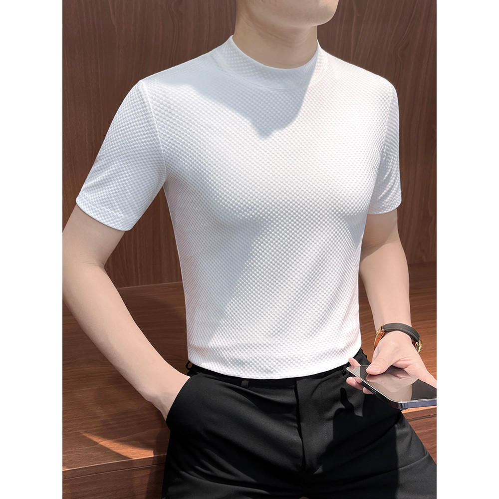 Verão fino branco camiseta de manga curta masculina 2026 novo estilo roupas masculinas verão gelo seda High-End meia man