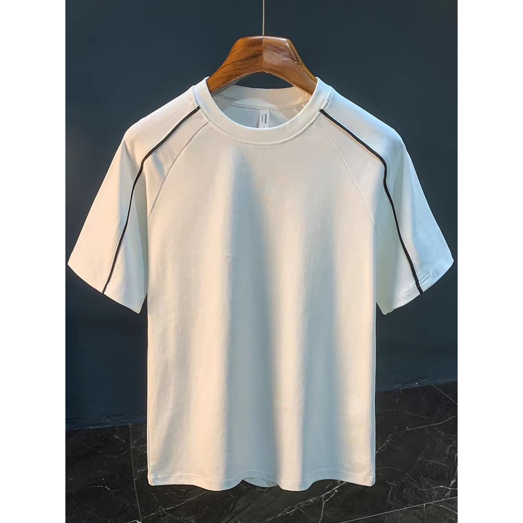 Camiseta americana pesada de manga curta masculina verão Street Wear solto Casual topo High-End masculino legal meia man