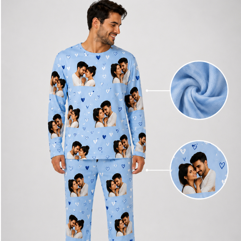 Pijama Longo De Soft Masculino | Personalizado Com Foto