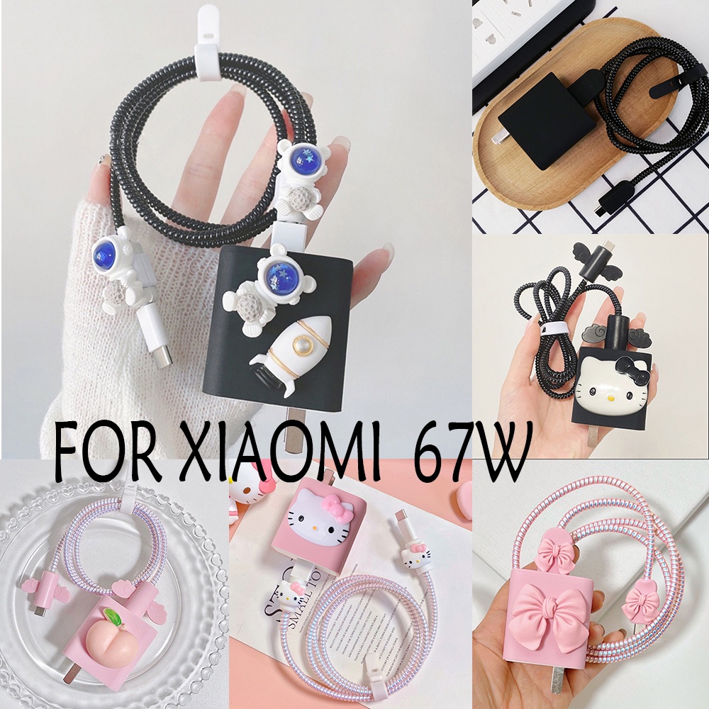 Para xiaomi 67W Protetor De Carregador Bonito Desenho Animado Conjunto De Capa De Silicone Macio Redmi note 12 pro Cabeç