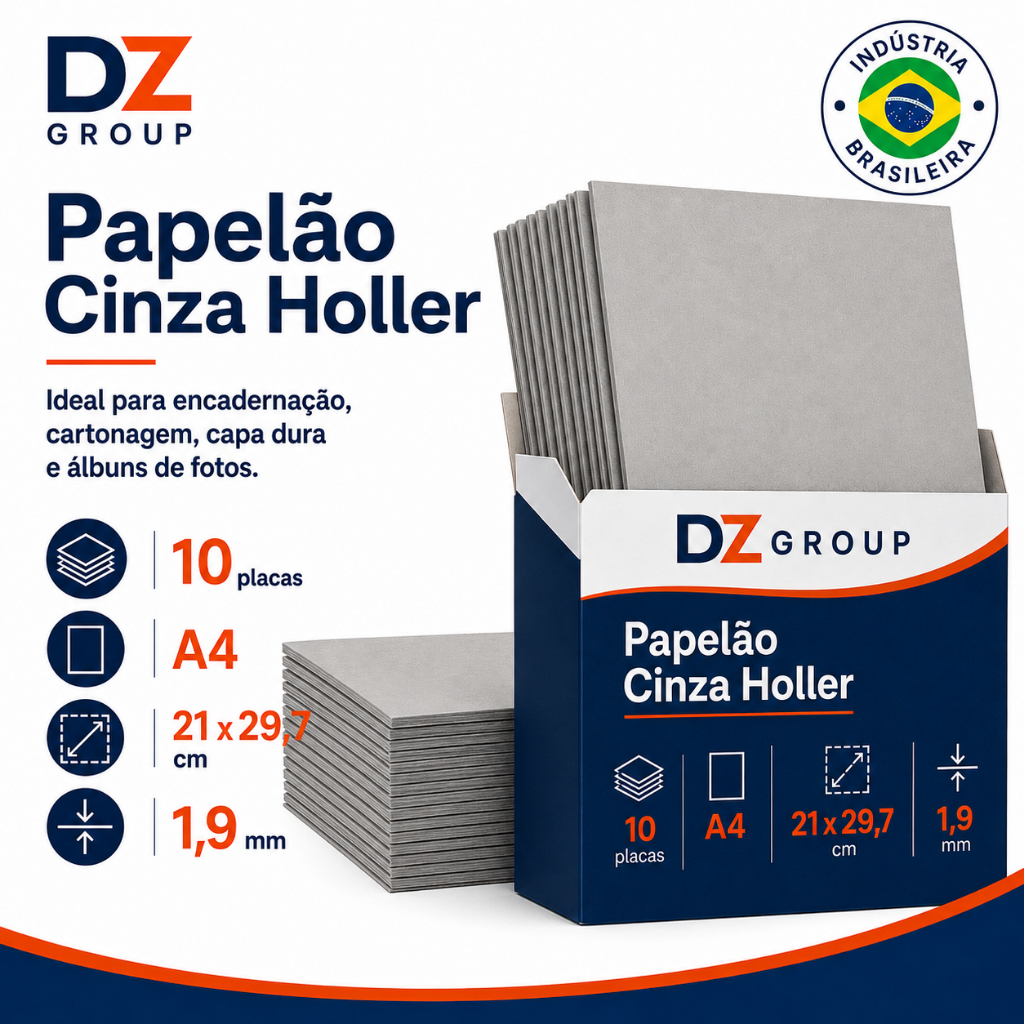 10 Placas de Papelão Cinza A4 21x29,7 cm Holler 1.9 mm Para Encadernação Cartonagem Capa Dura Albuns de fotos