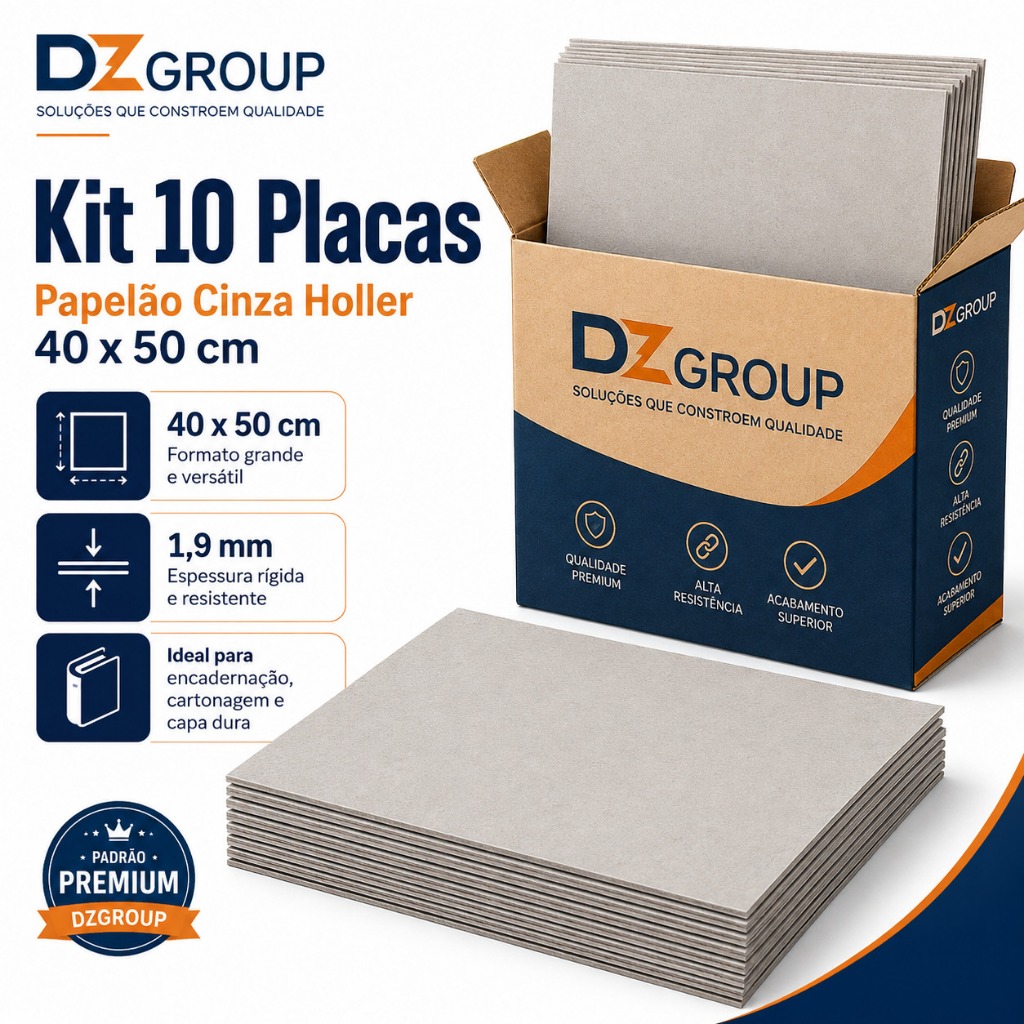 10 Placas de Papelão Cinza Holler 1.9mm - Horle - 40x50 cm  Para Encadernação Cartonagem Capa Dura Albuns de fotos
