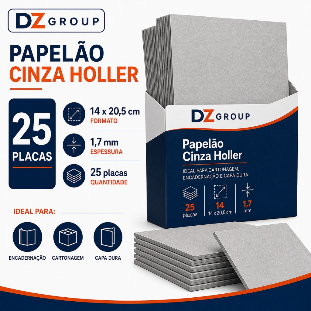 25 Placas de Papelão Cinza Holler 1.9mm - Horle - 40x50  Para Encadernação Cartonagem Capa Dura Albuns de fotos