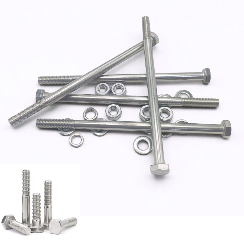 KIT 5 PARAFUSOS MEIA ROSCA PARCIAL SEXTAVADO INOX M10*200MM