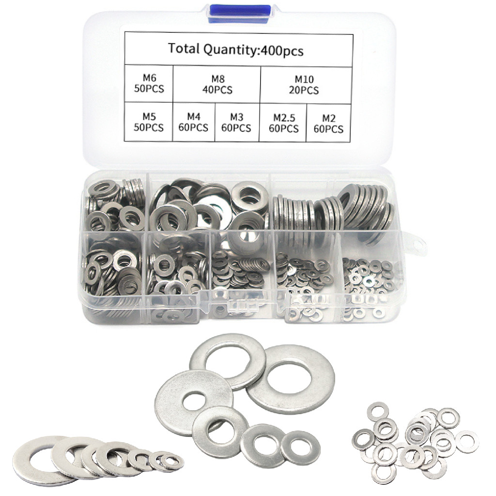 KIT 400 ARRUELAS PLANAS AÇO INOX M2 M2.5 M3 M4 M5 M6 M8 M10