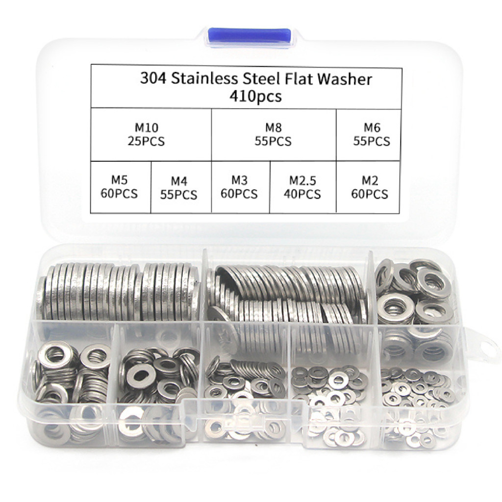 KIT 410 ARRUELAS PLANAS AÇO INOX M2 M2.5 M3 M4 M5 M6 M8 M10