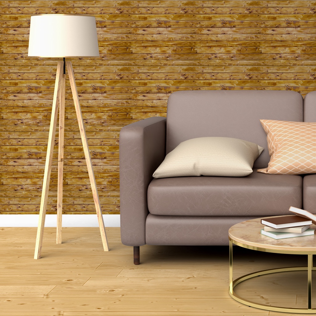 Papel de Parede Adesivo  Madeira Tabuas de Pinos Envernizada Marrom Horizontal Lavável Rolo 3 Metros