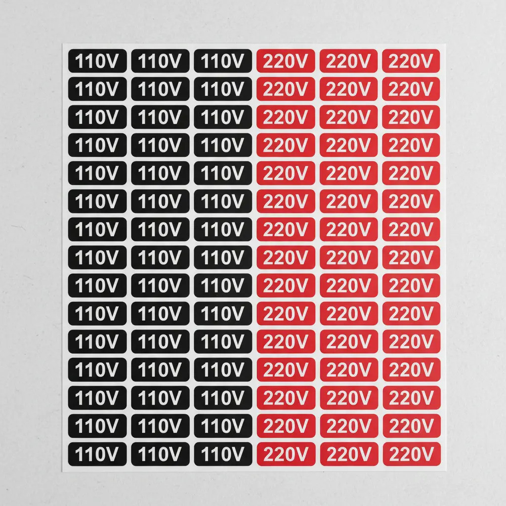 5 Cartelas 510 Unid Voltagem 110v 220v Tomada Branco Etiqueta Voltagens