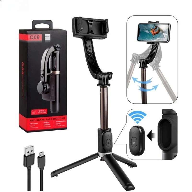 Q08 Bluetooth Handheld Cardan Estabilizador Selfie Vara Expansível Monopé Mini Tripé Para Android IOS Gimb