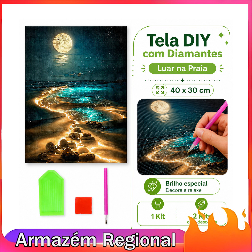 Moonlight Beach Diamond Painting Kit 40x30cm Tela Conjunto completo de acessórios