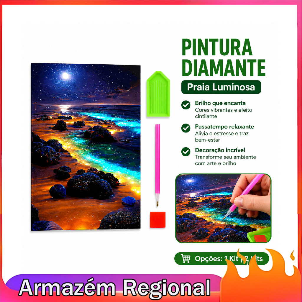 Praia Lua DIY Dot Diamond Painting 40 x 30 cm Kit de Material de bordado de diamante criativo feito à mão