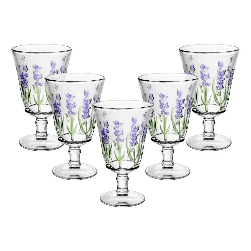 Kit 6 Taças De Vidro Lavanda Hand Painting 240ml Lyor