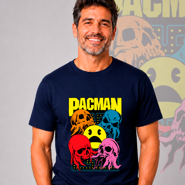 Camiseta PACMAN Retrô Games Jogos Vintage Caveira 100% Algodão Masculina e Feminina Coleção