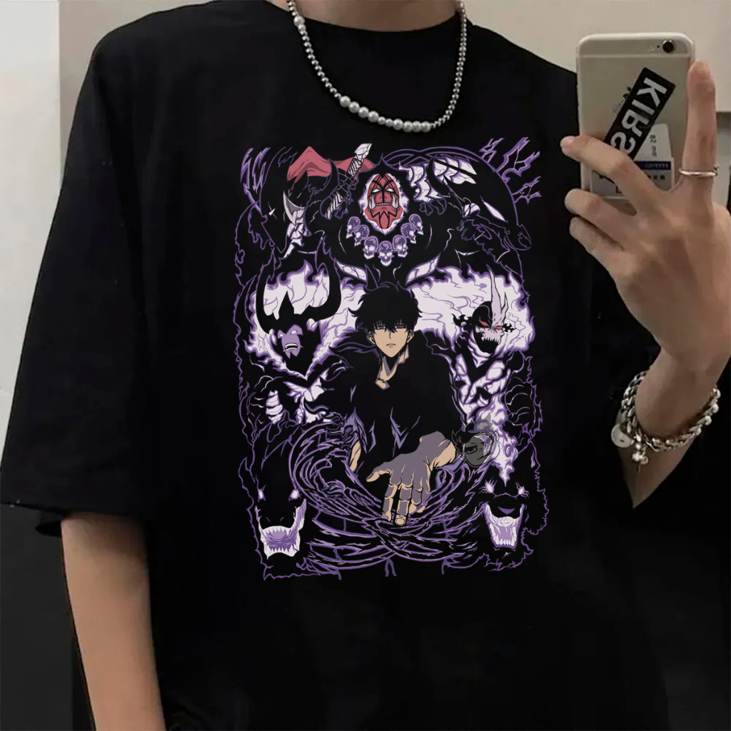 Camiseta Basica Solo Leveling Only I Level Up Coreano Manga Anime Streetwear Unissex