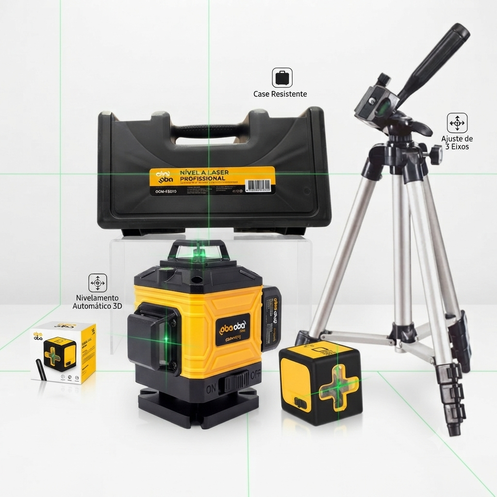 Kit Nível a Laser 12 Linhas 3D + 2 Linhas Verde + Tripé Profissional Oba Oba Mix