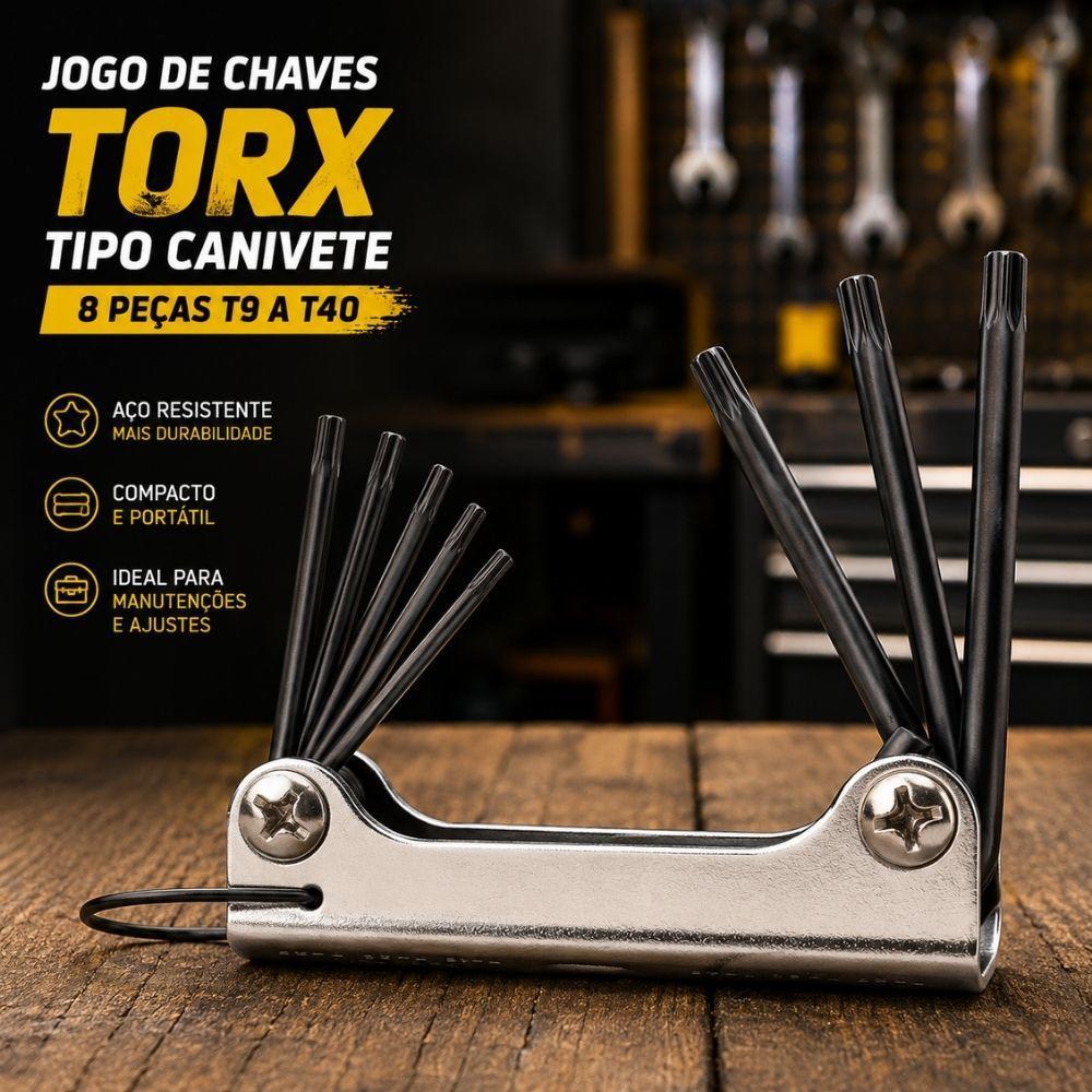 Jogo Chave Torx Canivete 8 Em 1 T9 A T40 Aço Reforçado Dobrável Kit Profissional Portátil Oficina