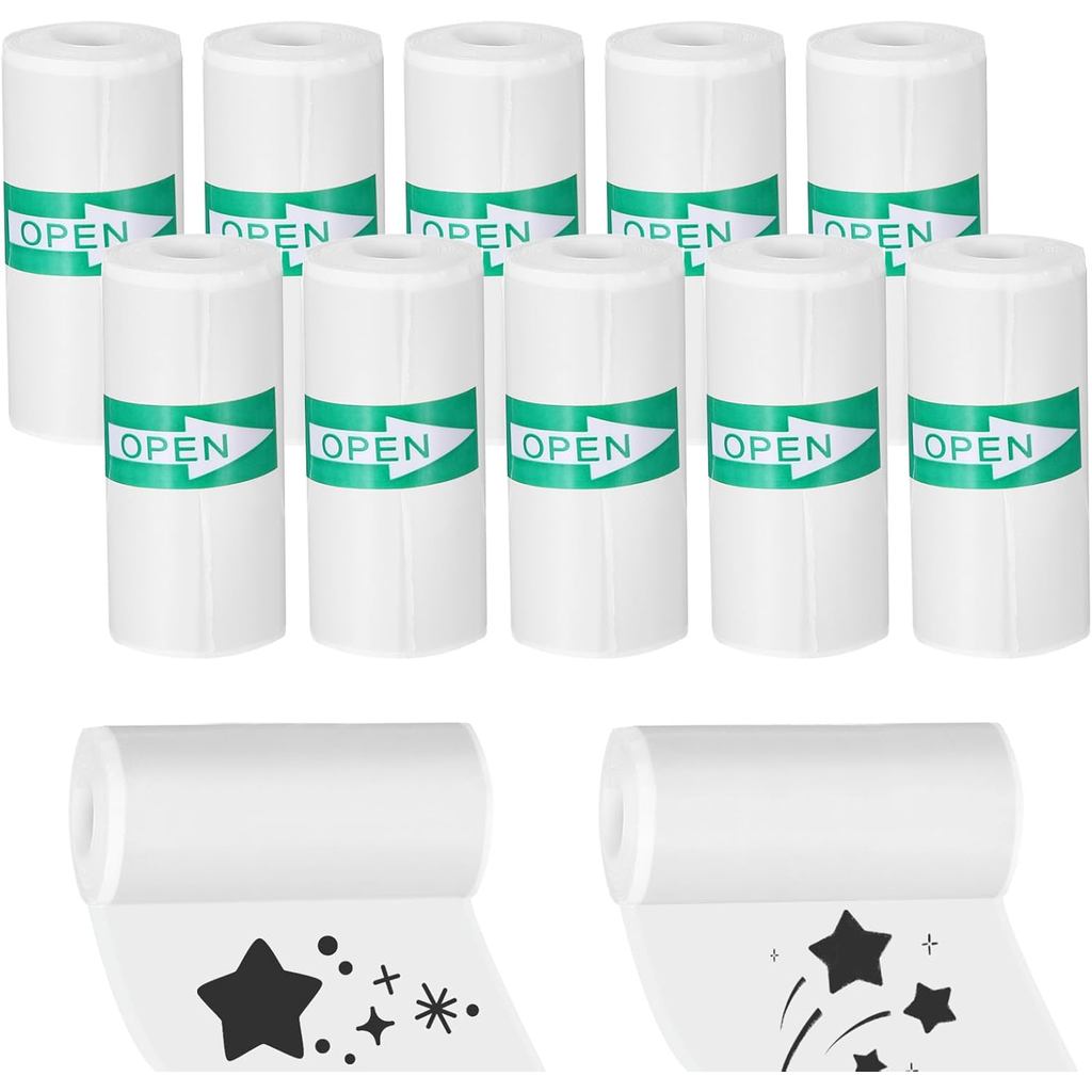 10 Rolls White Mini Printer Sticker Paper, Self-Adhesive Thermal Printer Paper, for Photos Notes To-do Lists and Labels,