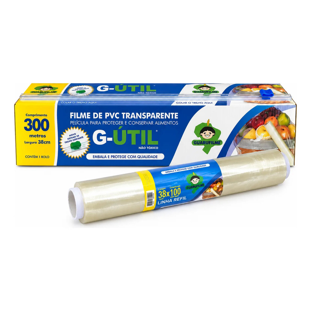 Filme Pvc Transparente Com Cortador + Refil 38cm X 100m