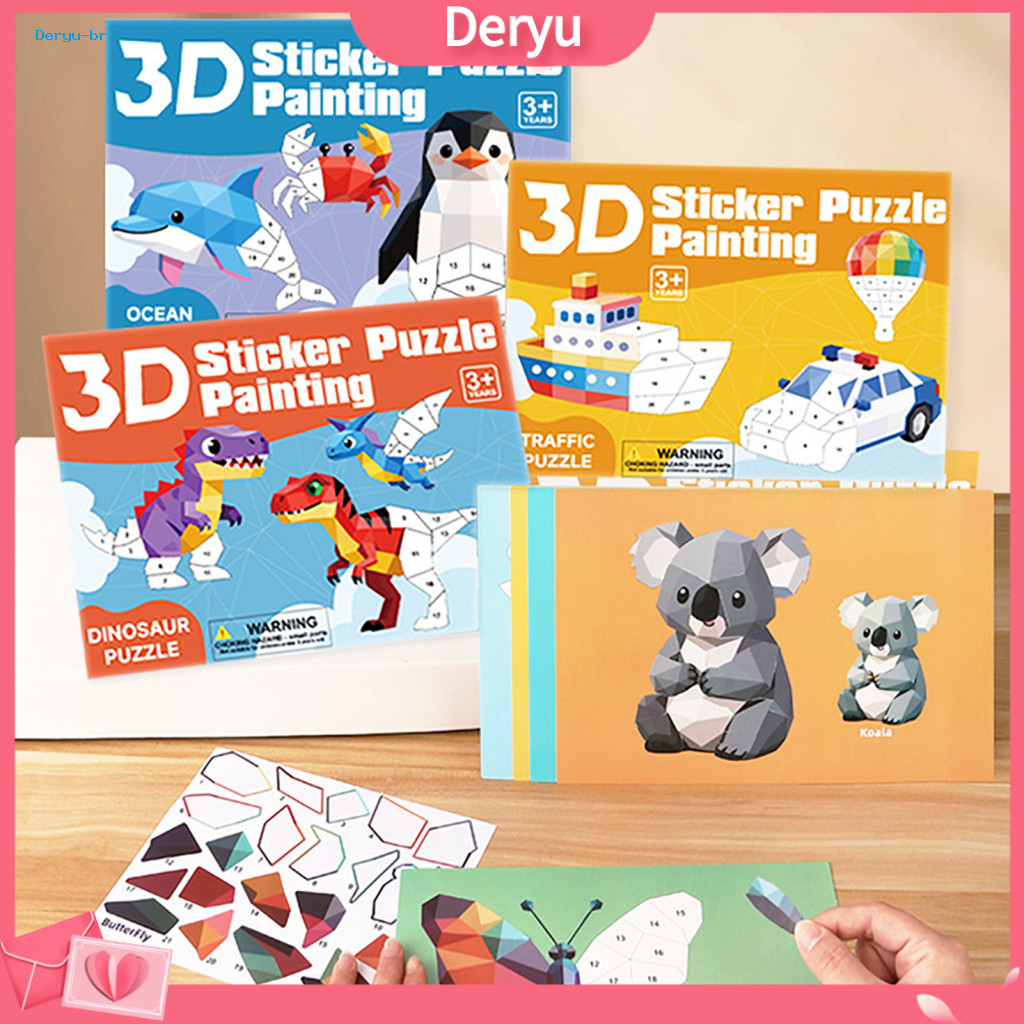 Kids Puzzle Book 3d Sticker Painting for – Dinosaur Vehicle Themes Fine Motor Skills Focus Training Educational Toy Ge