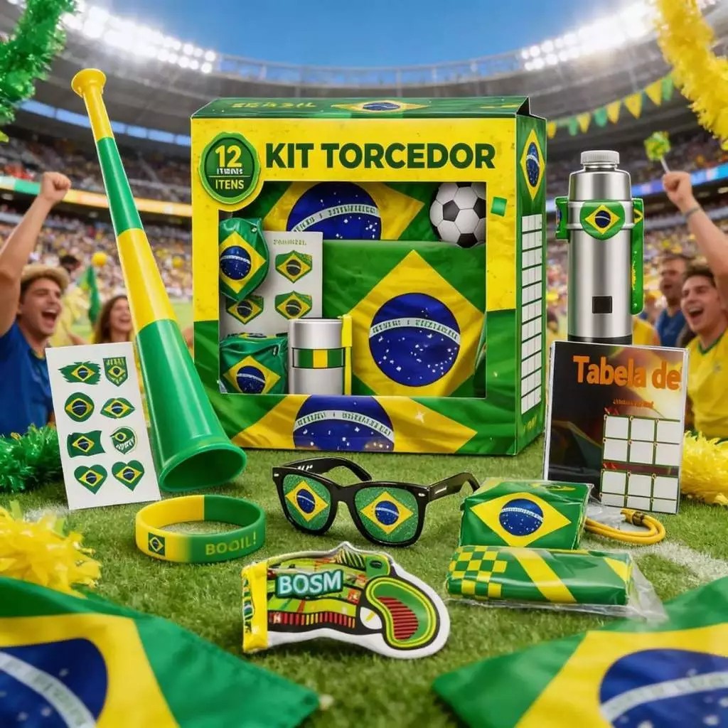 Brazil Fan Kit 12-piece Kit Flag for 2026 World Cup Trumpet Sticker Face Painting