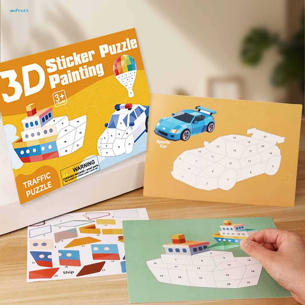 Sticker Puzzle Painting Toy 3d Book for Kids – Dinosaur Vehicle Themes Fine Motor Skills Focus Training Educational Ge