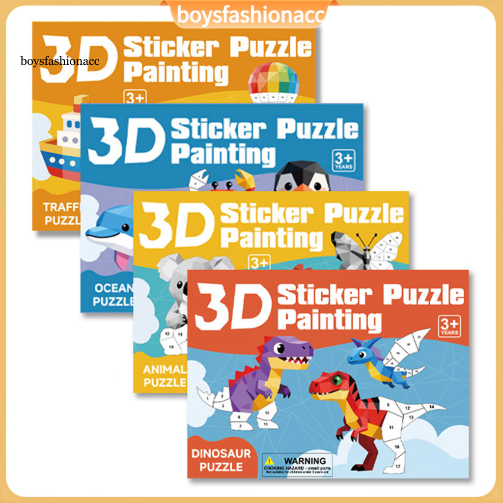 3d Sticker Puzzle Painting Book for Kids – Dinosaur Vehicle Themes Fine Motor Skill Development Educational Geometric