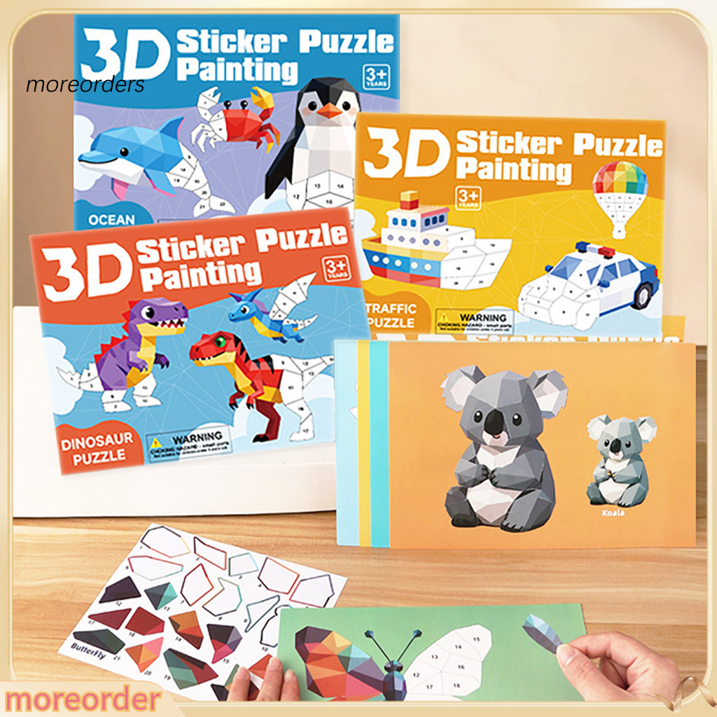 3d Sticker Puzzle Painting Book for Kids – Dinosaur Vehicle Themes Fine Motor Skill Development Educational Geometric