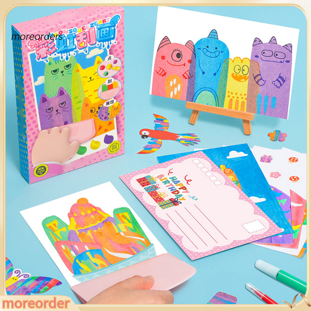 Diy Rainbow Scratch Art Kit for Kids – Educational Painting Set with Paints Pens Scraper Stickers Fun Birthday Gift fo
