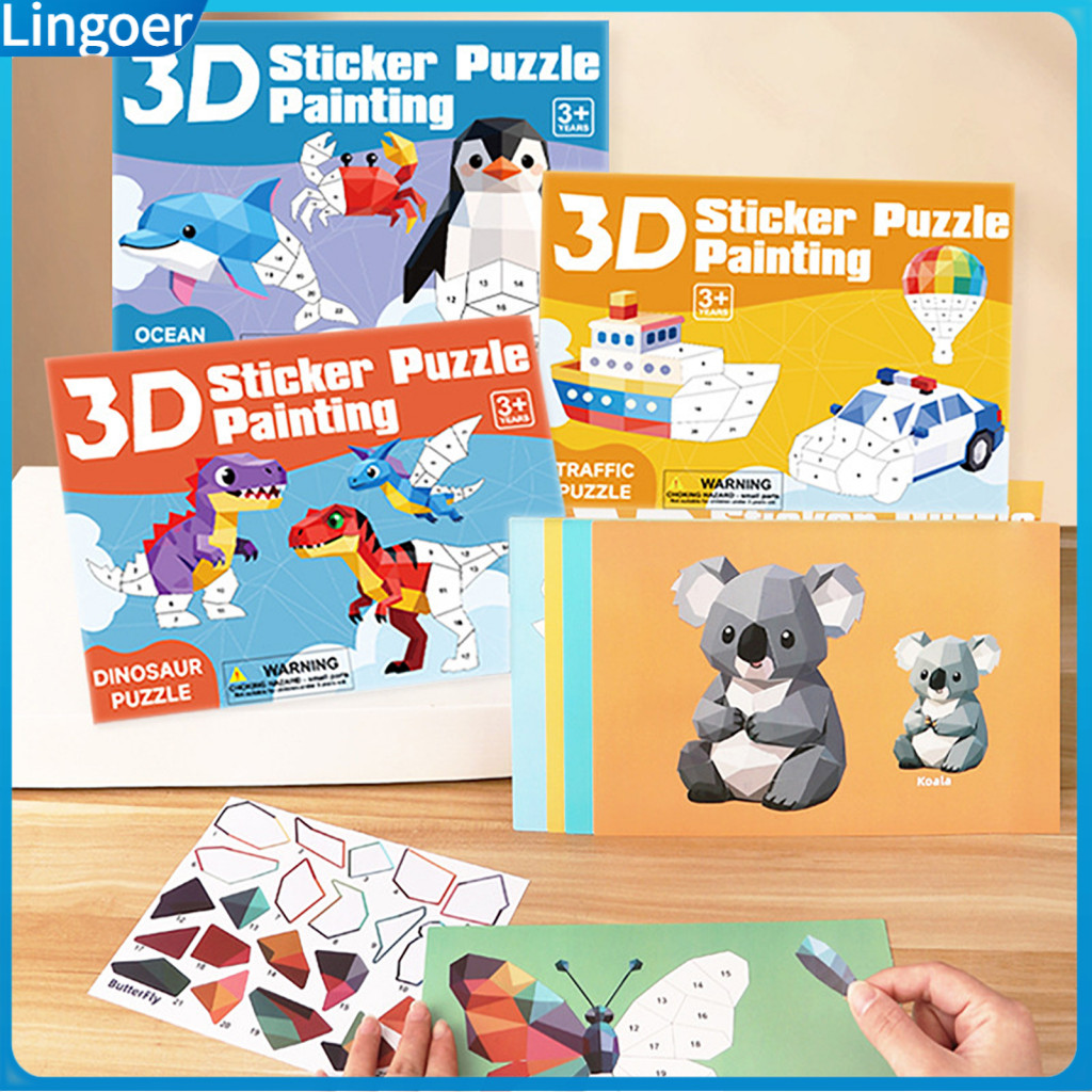 3d Sticker Puzzle Painting Book for Kids – Dinosaur Vehicle Themes Fine Motor Skill Development Educational Geometric