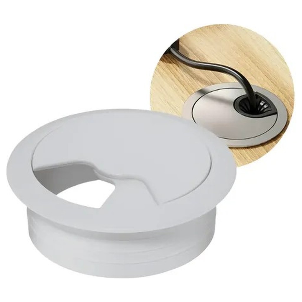Passa Fio Cabo Branco 80mm Häfele Acabamento Mesa Escritório Redondo PVC Organizador Fiação