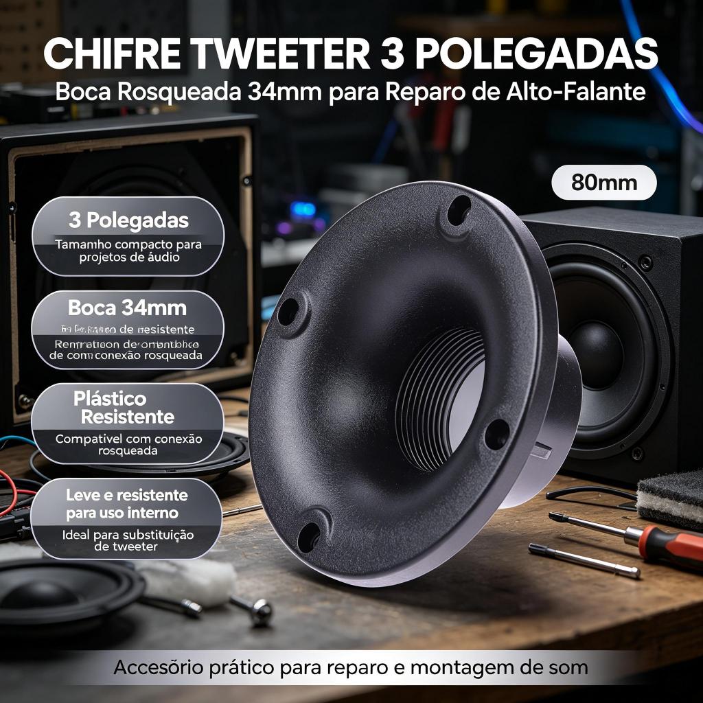 3 Polegadas 80mm Tamanho Pequeno Chifre Tweeter Plástico Rosqueado Boca 34mm Acessórios De Reparo De Alto-Falante