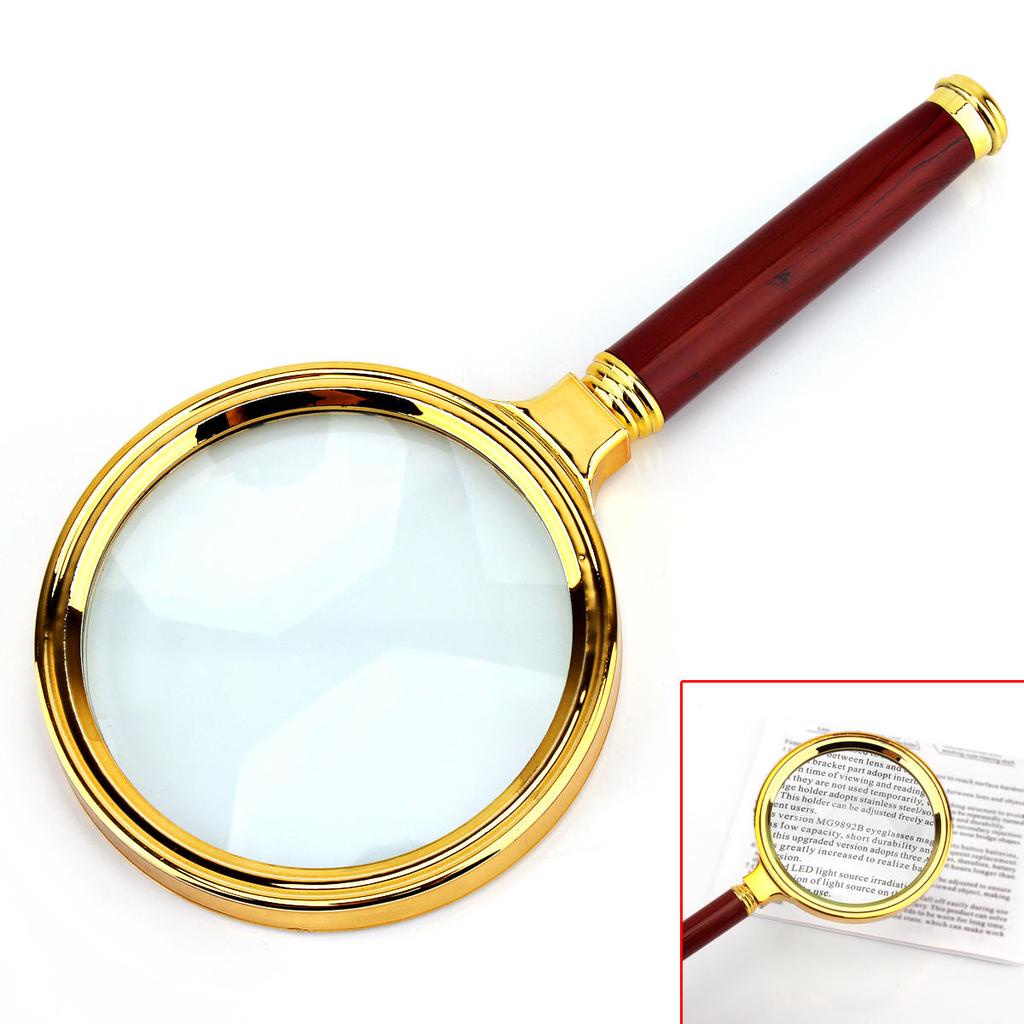 1 Lupa Luxo Dourada Lente Aumento 8x Zoom 80mm/90mm Escritório Leitura - Promocao