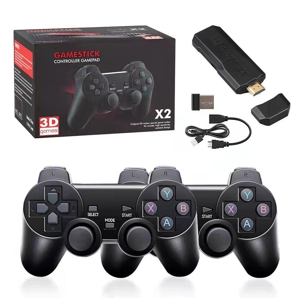 Console Game Stick 4 Life 3D 4K - Preto + 2 Controles Wireless (Com 10000 Jogos)