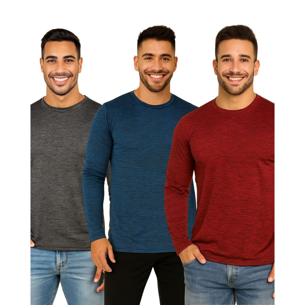 Kit 3 Camisetas MANGA LONGA MESCLADA Sortidas Uso Casual e Esportivo.