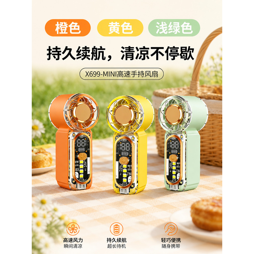 [Boutique] Ultra-fast Transparent Robotic Handheld Fan for Portable Outdoor Cooling USB Long-lasting battery life, multi