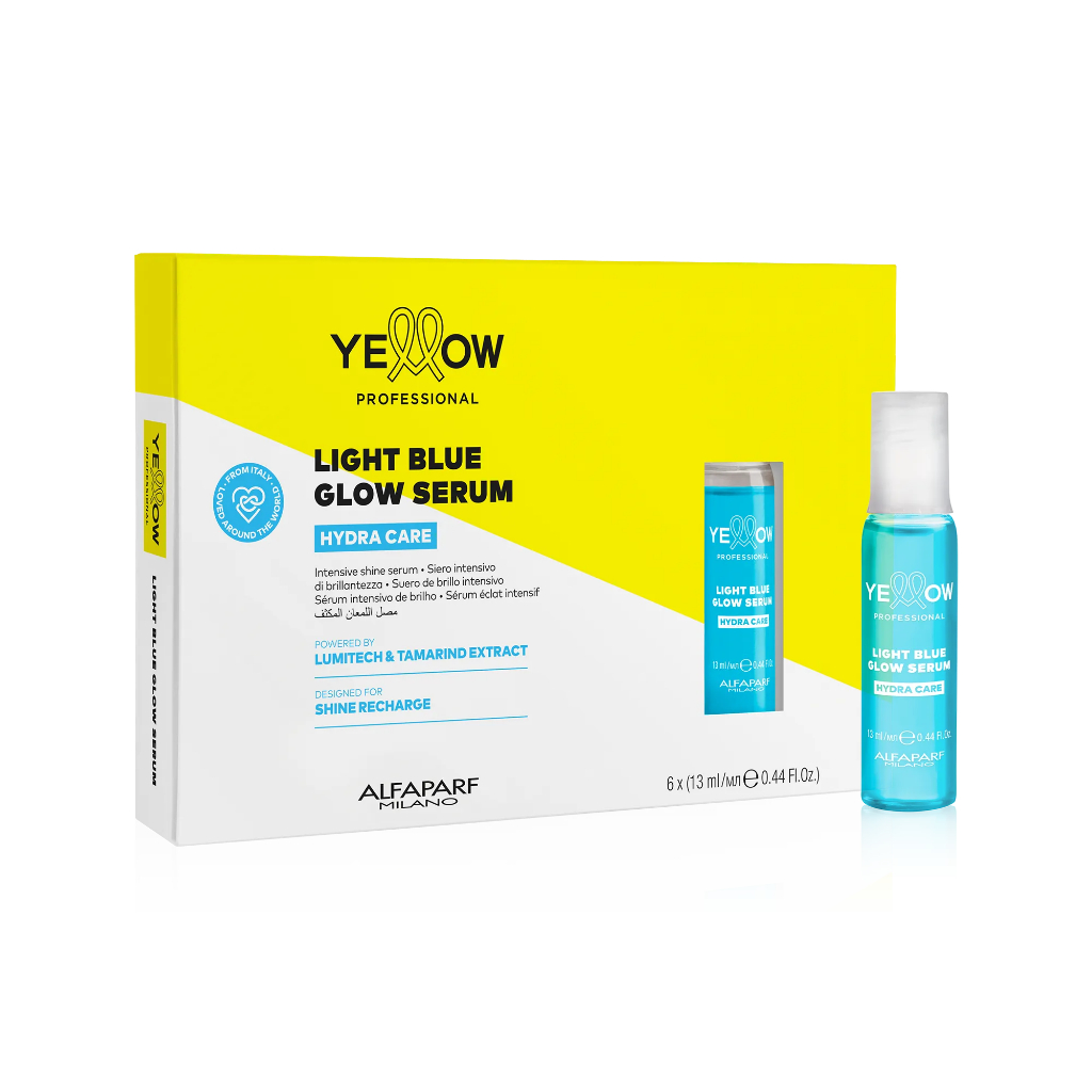 Kit 6 Ampolas Hydra Care Light Blue Glow Serum Yellow Alfaparf 13ml - Sérum Intensivo de Brilho para Cabelos Opacos