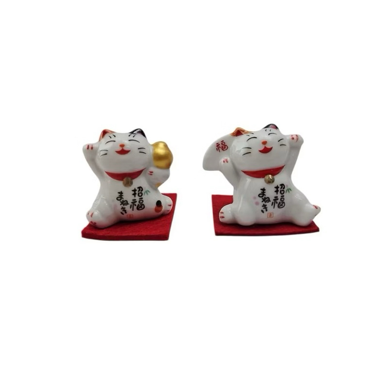 Kit 2 Enfeite Gato da Sorte Maneki Neko Porcelana