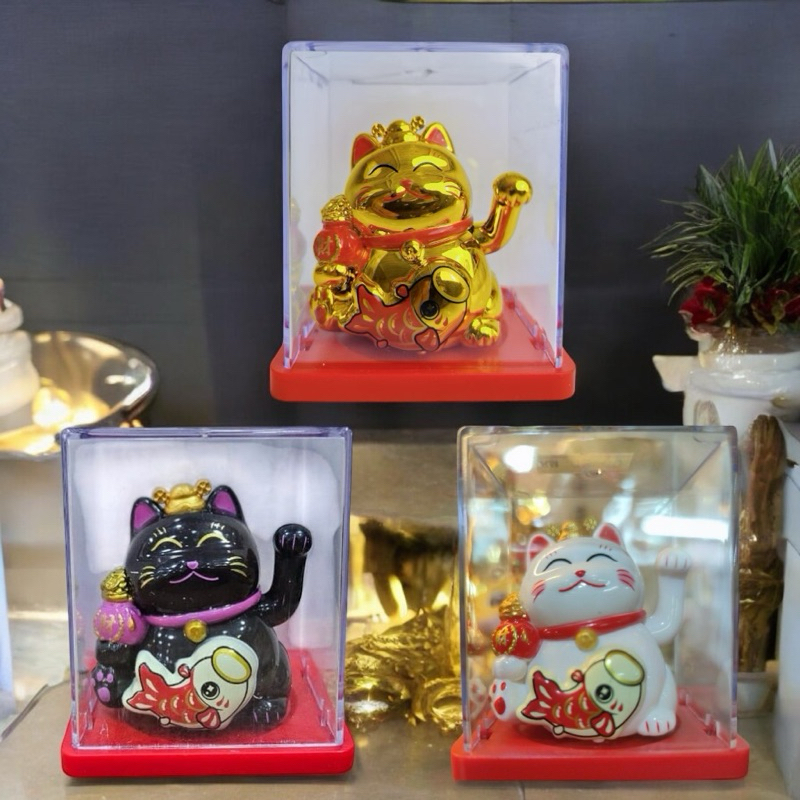Gato da sorte Maneki Neko Fortuna Decoração Peixe