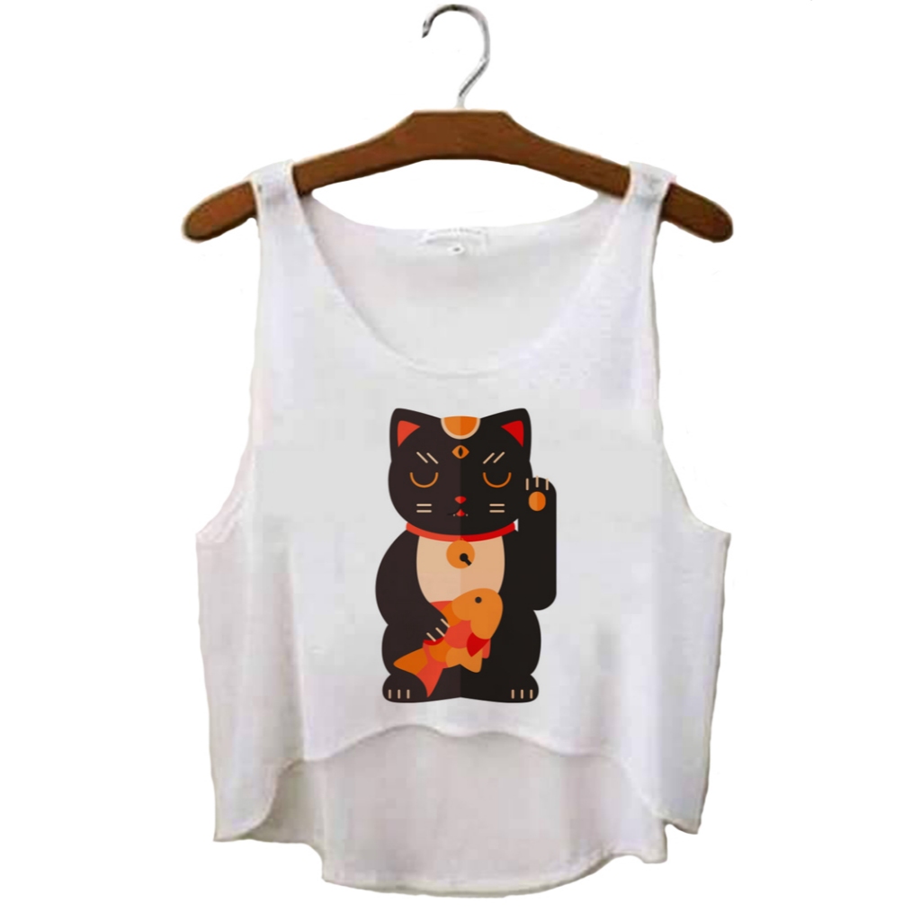 Cropped Maneki Neko || Regata Tshirt Tumblr Aesthetic Pinterest
