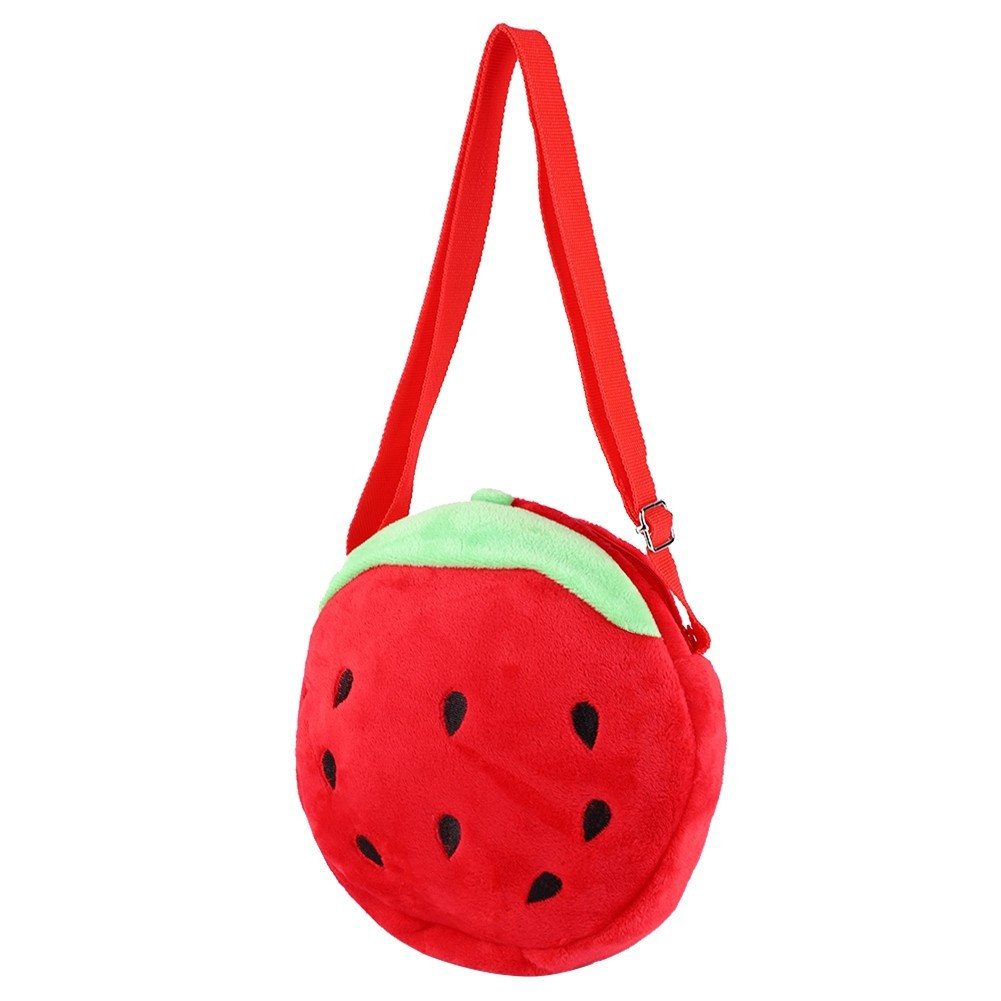 hyhyhy Toddler Backpack  Kids Strawberry Shape Crossbody Bag Round Furry Handbag for Plush Purse