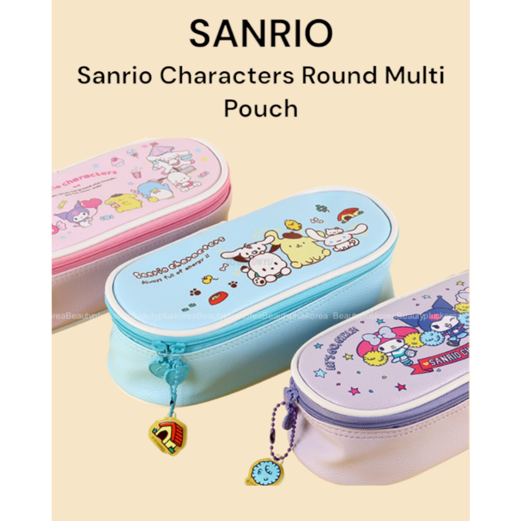 [Sanrio] Personagens Round Multi Pouch (Rosa/Púrpura/Azul)