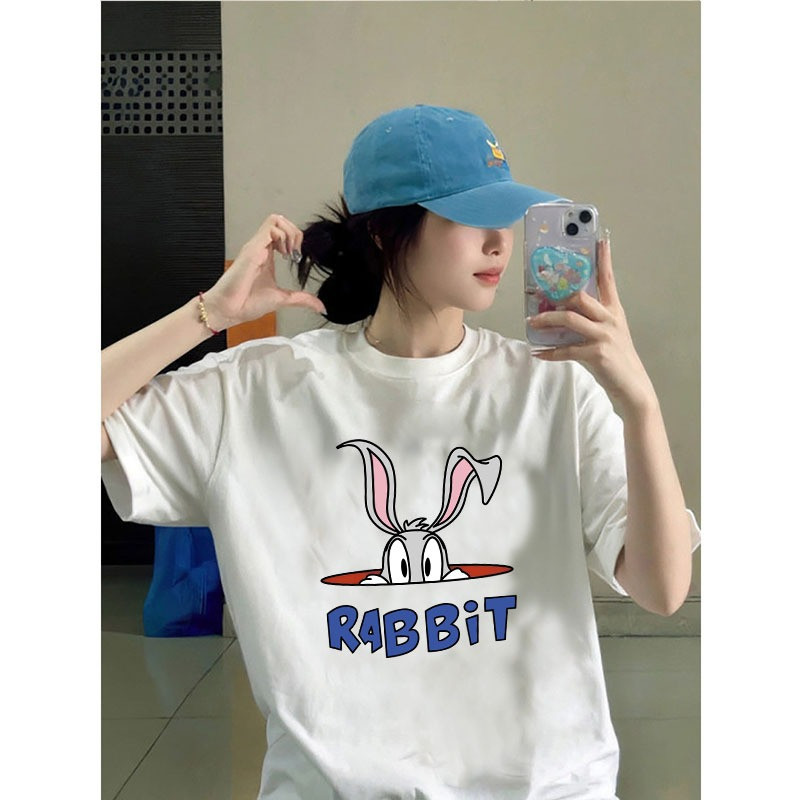 [Camiseta Premium em Algodão Puro]TT Korean style women clothing | Oversized Crew Neck T-shirt 100% cotton | RABBIT prin