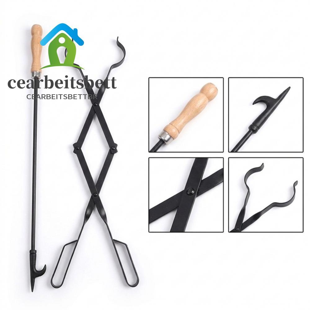 [CEBE]Alloy Fireplace Poker and For Tongs Set Black Finish 45x15x5cm Functional Design-HOT SALE