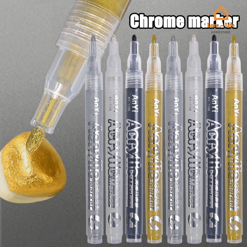 Metallic Acrylic Paint Pen Soft Tip  Marker Pen For Rock Glass Fabric Canvas Painting School Student Stationery