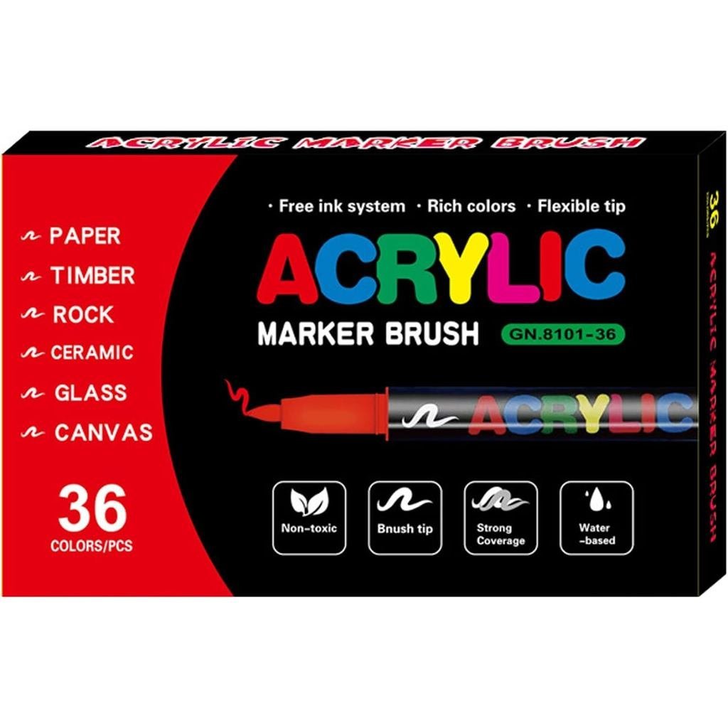 36 Colors Acrylic Paint Pens Soft Brush Tip Paint Markers Waterproof Quick Drying Pens for Rock Painting Canvas Wood Cer