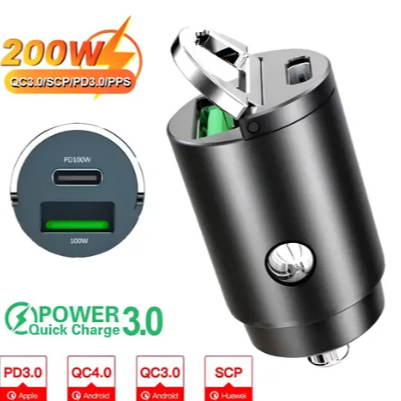 Carregador Veicular Mini Qc3.0 Pd 200w Usb-c/usb Ideal NMAX ADV 150