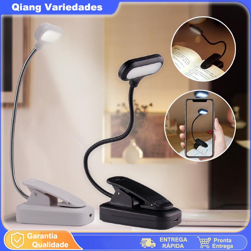 Luminária Luz Led Mesa Base Leitura Prendedor Clips Livro Flexível/Luz De Leitura Recarregável Com